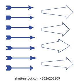 Simple Blue Arrow Set, Vector Direction Symbols in Modern Flat Style on White