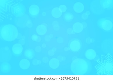 Fundo azul simples com círculos bokeh e flocos de neve. Ideal para o inverno ou temas festivos.