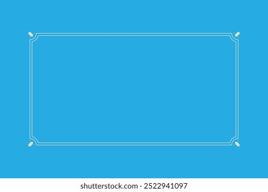 Simple blue background featuring a thin, elegant rectangular frame with corner decorations, perfect for invitations or certificates