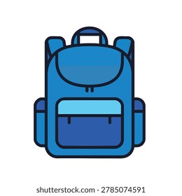 A simple blue backpack illustration with two main compartments and side pockets, perfect for school or travel.
