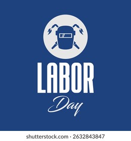 Simple blue badge with helmet for Labor Day tribute