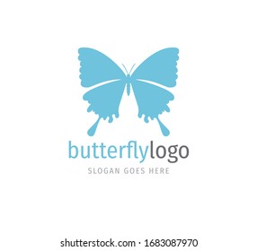 simple blue beautiful butterfly vector logo design template open wings from top view