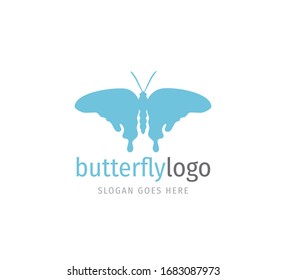simple blue beautiful butterfly vector logo design template open wings from top view
