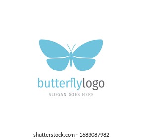 simple blue beautiful butterfly vector logo design template open wings from top view