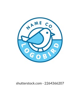 Simple blue bird logo line design in a circle. Minimalistic and modern with a bird silhouette. Idea for brand identity. Vector outline logo.