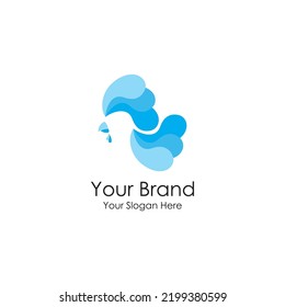 simple blue bird sea logo premium