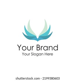 simple blue bird sea logo premium