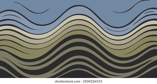 Simple Blue, Black and Green Colored 3D Wavy Curving Lines, Stripes Pattern - Colorful Abstract Background, Multi Purpose Template Design in Editable Vector Format