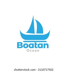 simple blue boat ocean logo design, vector graphic symbol icon sign illustration