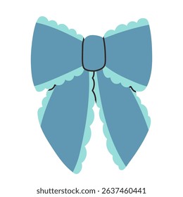 Simple blue bow isolated on white background. Flat vector illustration of cute bow for postcard, scrapbooking, poster design, sticker.