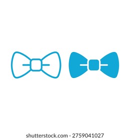 Simple blue bow tie icons, one outlined and one solid, presented on a white background. Ideal for fashion, accessories, or formal event graphics.
