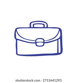 Ilustración de maletín azul simple con asa y hebilla sobre un fondo blanco