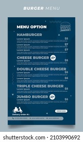 Simple blue burger menu template design. Also good template for restaurant menu design.