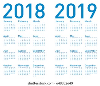 Simple Blue Calendar for years 2018 and 2019, in vectors.