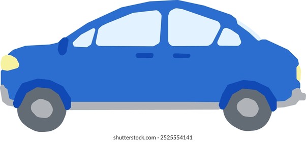 A simple blue car seen from the side