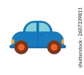 Simple Blue Car Vector Illustration. Flat vector illustration of a blue cute car with round shapes, ideal for kids’ content, book, apps, or education materials