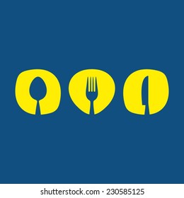 Simple blue card with three menu cutlery symbols