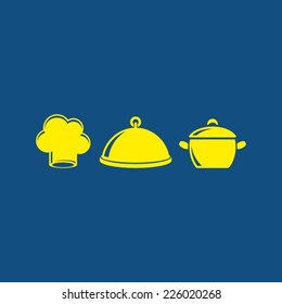 Simple blue card with three yellow kitchen symbols