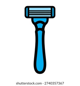 A simple blue cartoon razor illustration with a white background