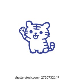 Einfache blaue Cartoon Tiger winkt mit Zunge sticht aus