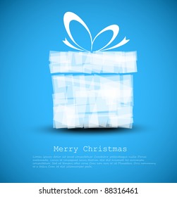 Simple blue Christmas card with a gift made from rectangles