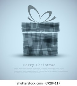 Simple blue Christmas card with a gift made from rectangles
