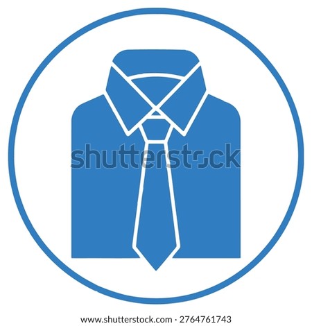 Simple blue circle icon of a dress shirt and tie professional business attire