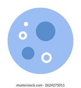 Simple blue circle illustration with craters and smaller circles around it