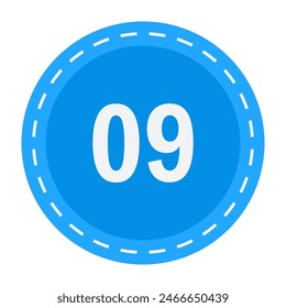Simple blue circle with number 9 isolated on white background