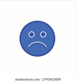 A simple blue circular emoji with a sad face, featuring two white circular eyes and a downward-curved white line representing a frown, conveying feelings of sadness, disappointment, or unhappiness.