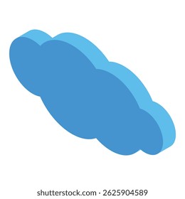 Simple blue cloud computing symbol floating in isometric view, representing online storage and data management