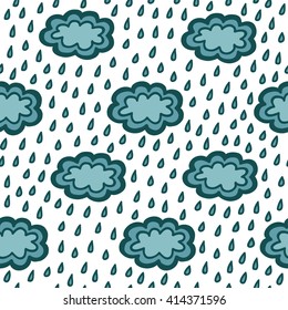 simple blue clouds seamless pattern, hand drawn vector illustration