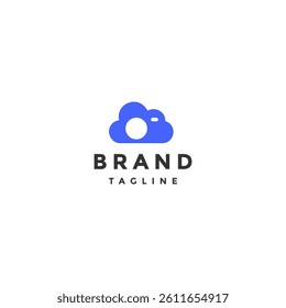 Simple Blue Cloudy Camera Logo Design. Simple Blue Cloud Camera Silhouette Logo Design.