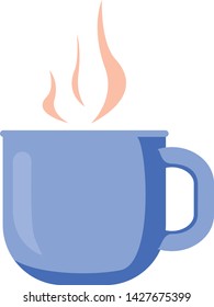 Simple blue coffee cup vector illustration isolated white background.