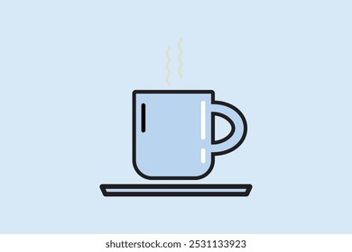 Simple Blue Coffee Mug with Steam on Saucer