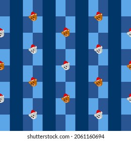 Simple Blue color and bear checkered seamless pattern.  Seamless pattern design for decorating, wallpaper, wrapping paper, fabric, backdrop and etc