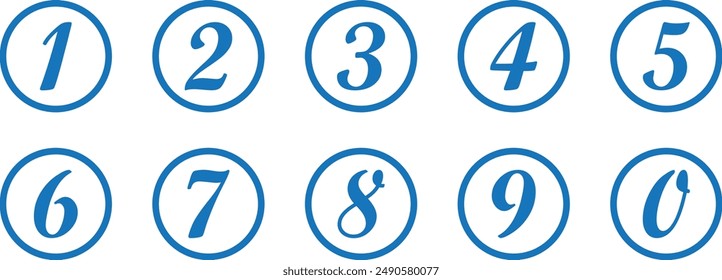  simple blue color bullet points stroke round number set from one to nine simple flat style the numbers on the blue circles are lined up
