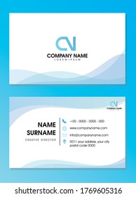 Simple Blue Colored Name Card Design with Wave Motif for Commercial Use