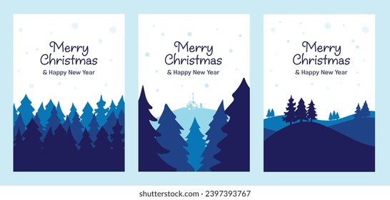 Simple blue colour Christmas cards. Monochromatic vector illustration.