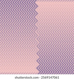  simple blue colour and purple colour vertical thik to thin zig zac line pattern on peach colour background.