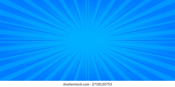 Fondo azul simple del gradiente del estilo del cómic con un sunburst radial