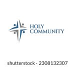 Simple Blue Cross People Christian Church Logo Design Template