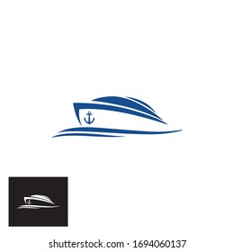 simple blue cruise ship, smart abstract logo