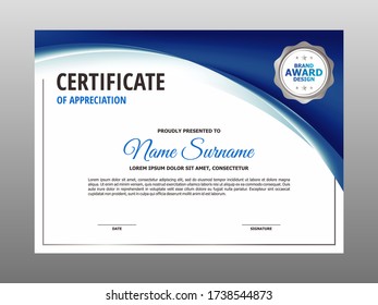 Simple Blue Curve Certificate Design Professional Stock Vector (royalty 