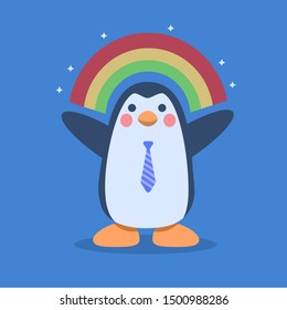 Simple Blue Cute Penguin doing business in flat design style