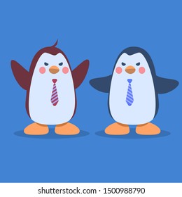 Simple Blue Cute Penguin doing business in flat design style