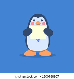 Simple Blue Cute Penguin doing business in flat design style