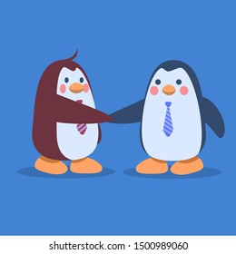 Simple Blue Cute Penguin doing business in flat design style