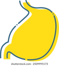 Ilustración de estómago punteado azul simple sobre un fondo amarillo