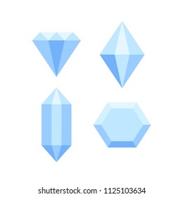 Simple blue diamond crystals on white set, vector